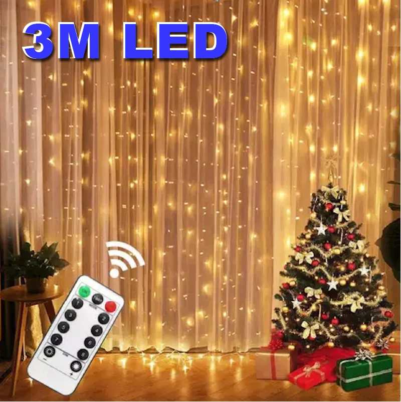

3x1/3x2/3x3M LED Fairy Lights Remote control Curtain String Lights For Room Decor Party Decor Christmas Garland Waterfall Lights