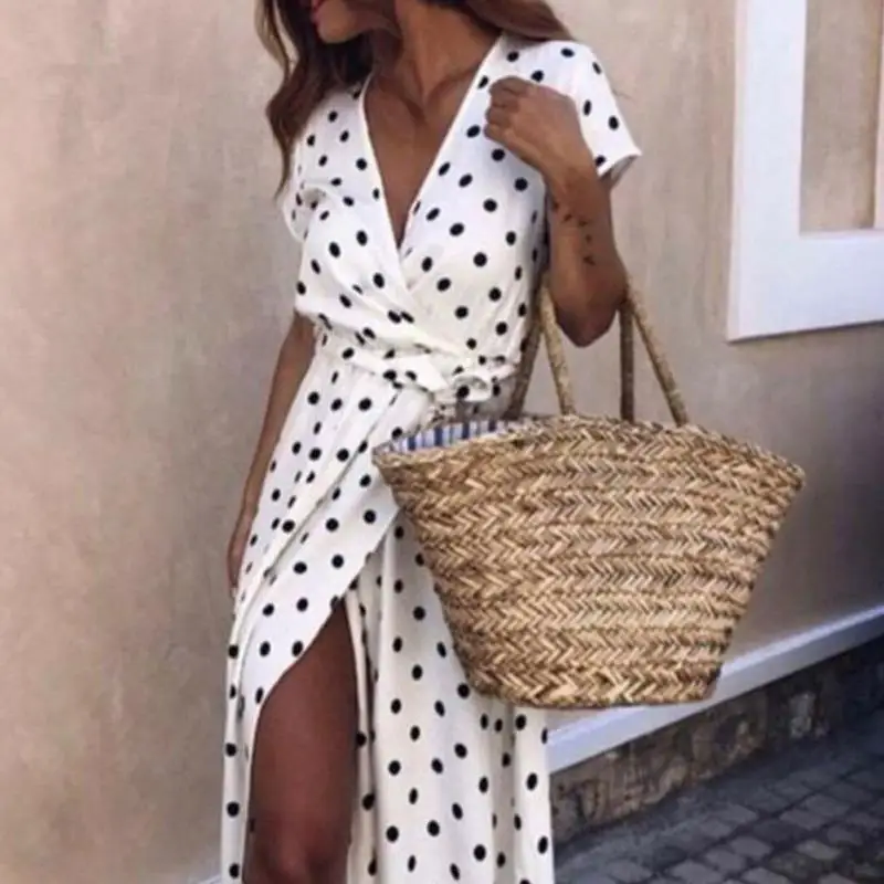 Женское длинное платье в горошек Повседневные Вечерние Платья макси красного