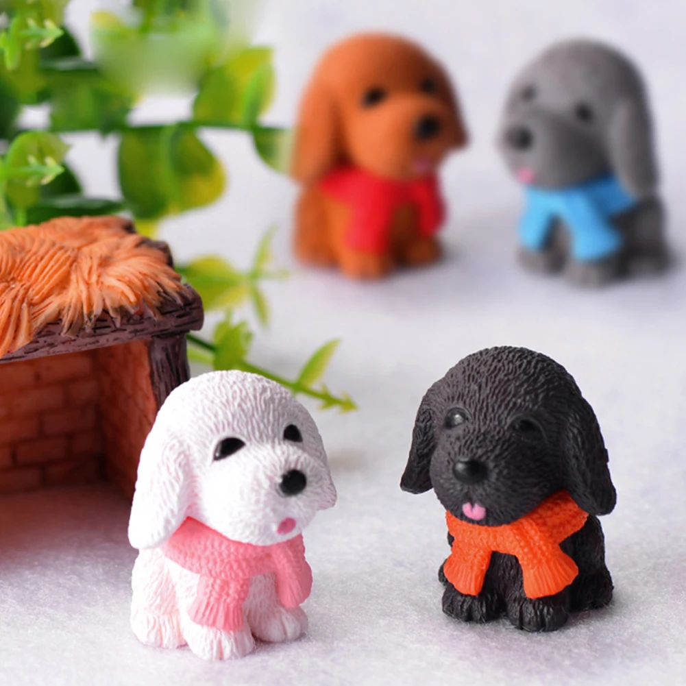 1/4Pcs Cute Scarf Dog Cartoon Puppy Miniature DIY Accessories Doll Model Landscape Furnishing Garden Home Decor | Дом и сад