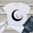 Футболка женская с принтом Луны и Харадзюку, модная рубашка с графическим принтом пейзажа, лето