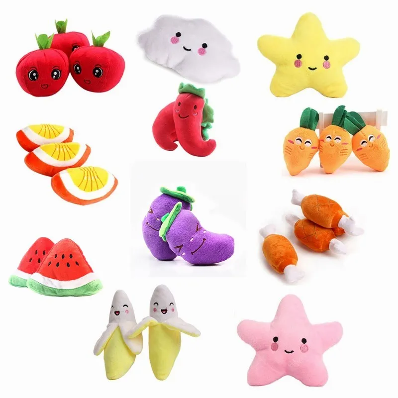 Игрушка для жевания со звуком щенков и собак фрукты овощи курица барабан пищащая