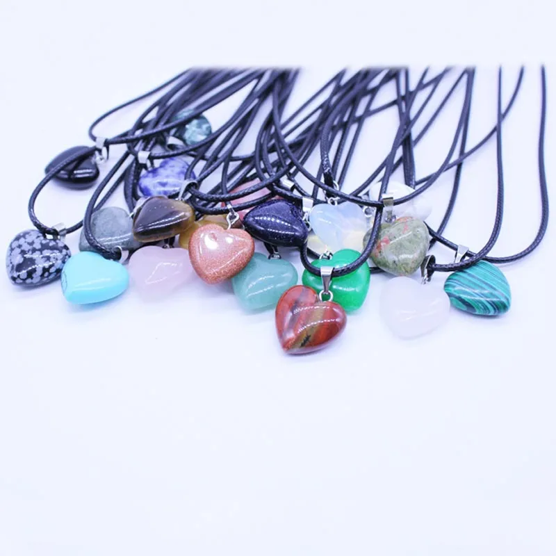 

Mini Natural Stone Heart Shape Pendant Necklace Random Color Cute Heart Pendant Necklace