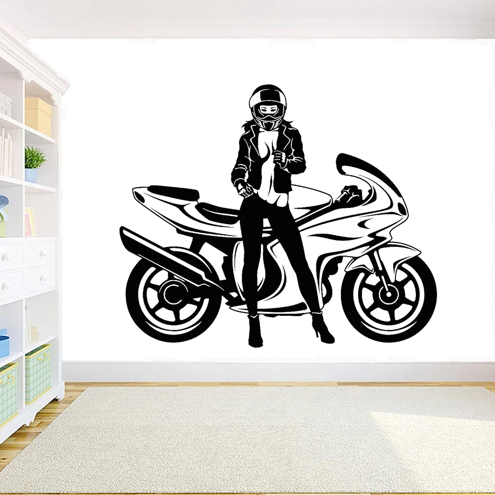 Наклейка на стену для мотоциклистов велосипедов скоростных сексуальная женская