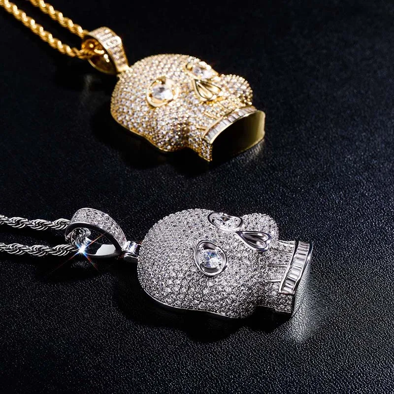 

New Fashion Skull Skeleton Pendant Necklace Iced Cubic Zirconia Hip Hop Jewelry for Gift Collier Halloween Party Collar Party