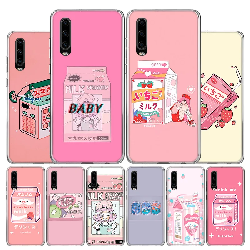 Kawaii японский клубничный молочный чехол для телефона Huawei P30 P40 P20 P10 Mate 30 20 10 P Smart Z Lite