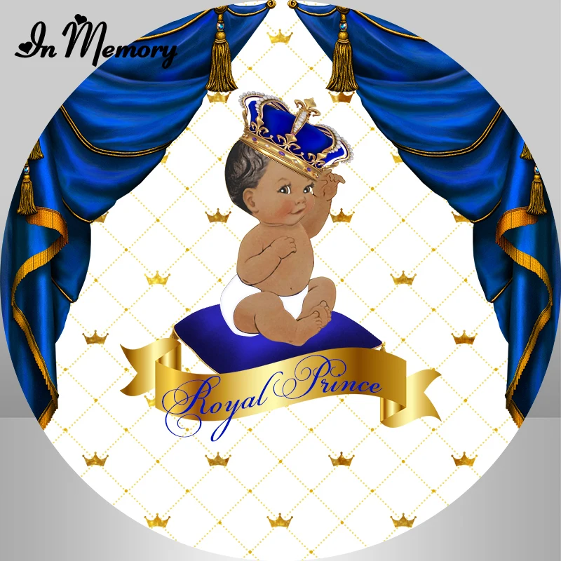 

InMemory Royal Blue Curtain Baby Shower Round Backdrops Little Prince Kids 1st Birthday Party Circle Photography Backgrounds