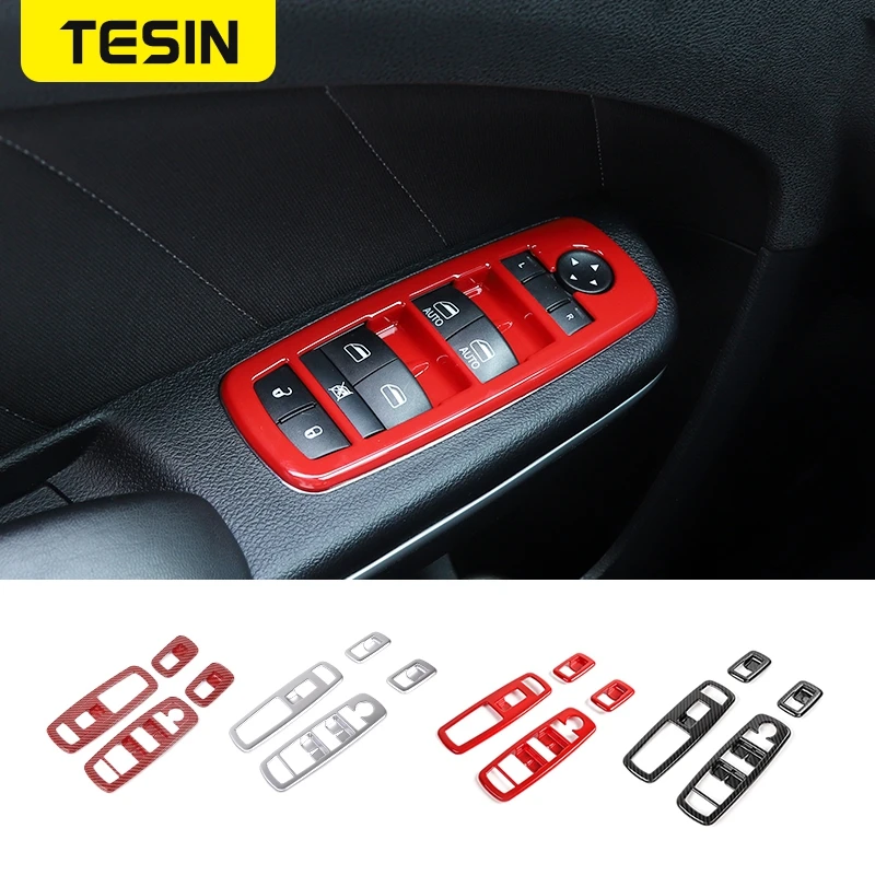 

TESIN Car Interior Window Lift Switch Button Panel Decoration Cover Stickers for Dodge RAM 2010-2017 ABS Car Accessories