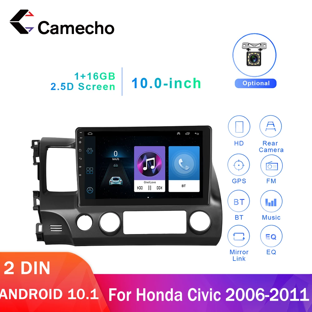 

Автомагнитола Camecho, Android 10, 2 Din, GPS, Bluetooth, мультимедийный видеоплеер для Honda Civic 6 2006 - 2011