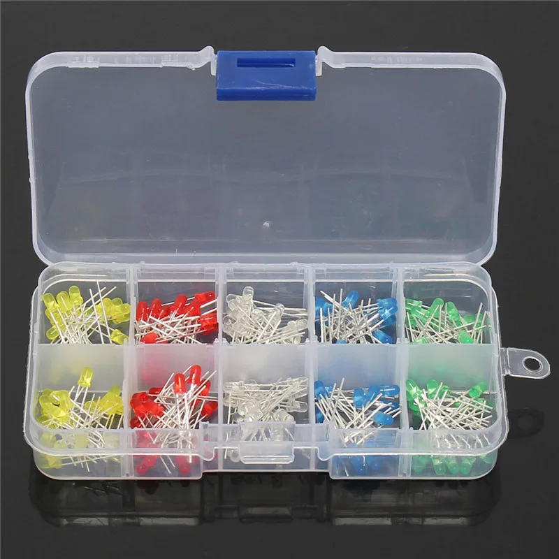 

200pcs Colorful Diodes Universal 3mm LED Light Assorted Kit Red Green Blue Yellow White DIY LEDs Diode Set 3V 20mA