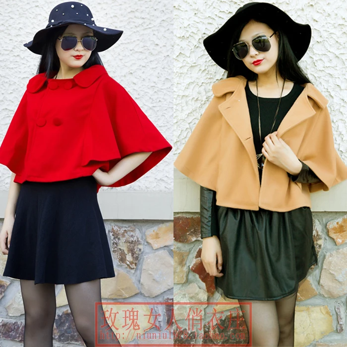 

2019 High Quality Brand Autumn Winter wool jacket Women red Cape coat Loose single Breasted Women's cashmere female jacket