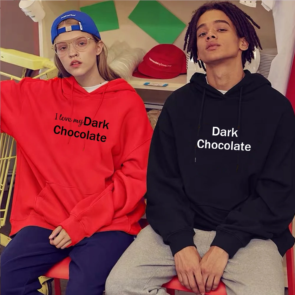 Осень 2020 толстовки с надписью I Love Dark Chocolate женский и мужской свитшот худи для