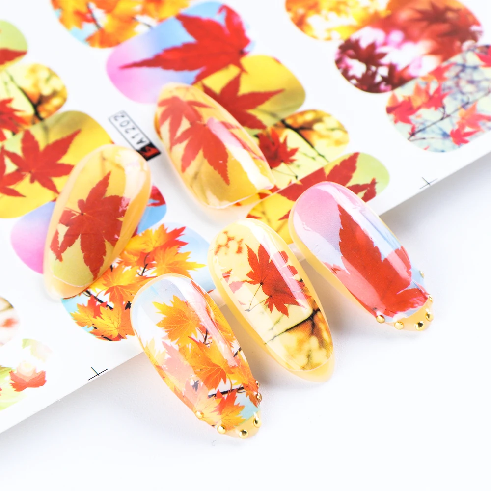12 шт. осенние наклейки в виде листьев для ногтей Золотая осень кленовый слайдер
