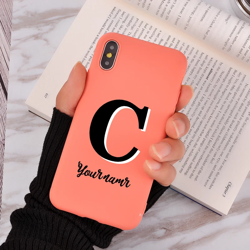 Custom Name Case For iPhone 11 Pro SE 2020 XS Max X XR 8 7Plus Candy Color Letters Soft Silicone Cover Creative Customized |