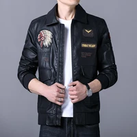 indian embroidered pu leather jacket mens spring and autumn lapel air force pilot pu leather coat biker jacket men black coat