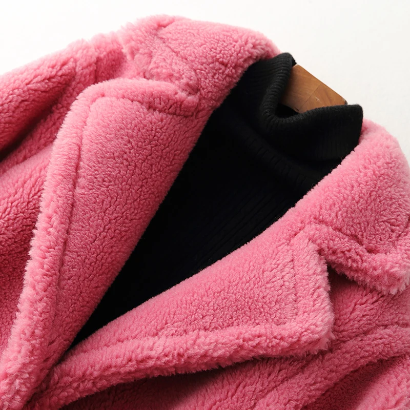

Fashion 2021 Winter New Women Real Sheep Fur Over Coat Girl Leisure Solid Teddy Color Jacket Over Size Parkas