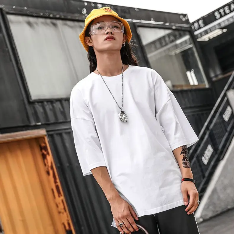 

Men Tide Brand Loose Casual Tops T-shirt 2021 Summer Oversize Solid Color Couple Half Sleeves Plus Size 100% Cotton T-Shirt Men