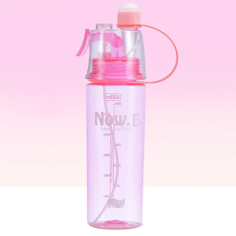 pink Креативная бутылка для воды с распылителем, Спортивная бутылка для детей и взрослых с чайником с соломинкой, профессиональный фитнес-чайник с увлажняющим охлаждением - Цвет: pink