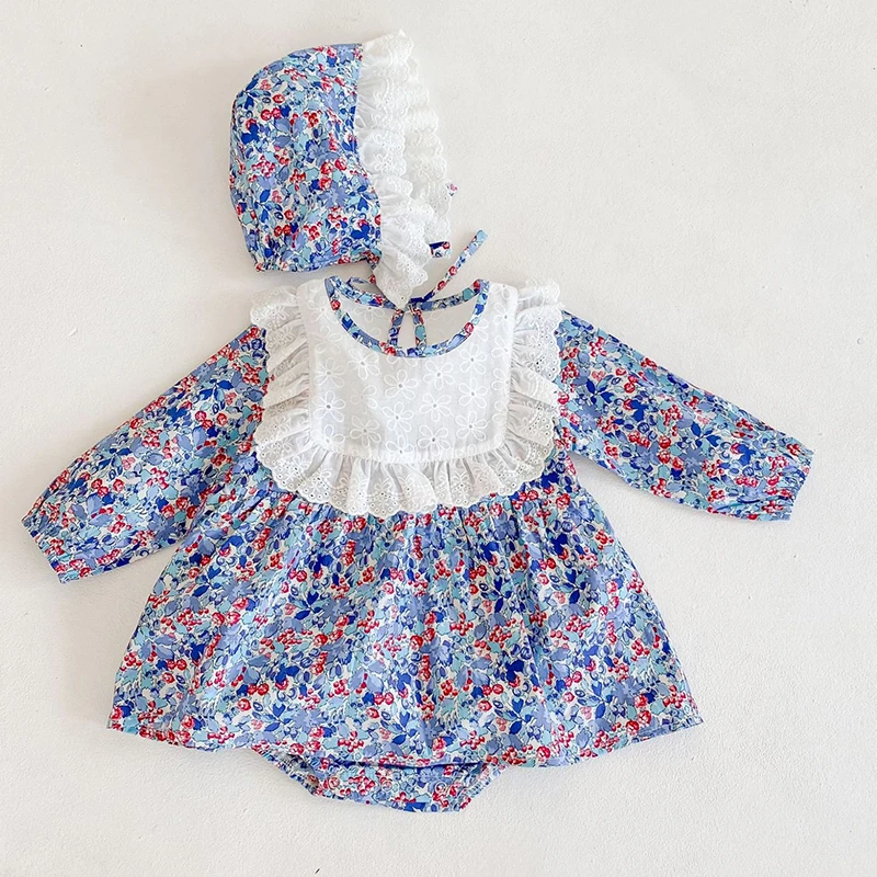 Осенняя одежда для малышей девочек комбинезон + шапочка Одежда новорожденных