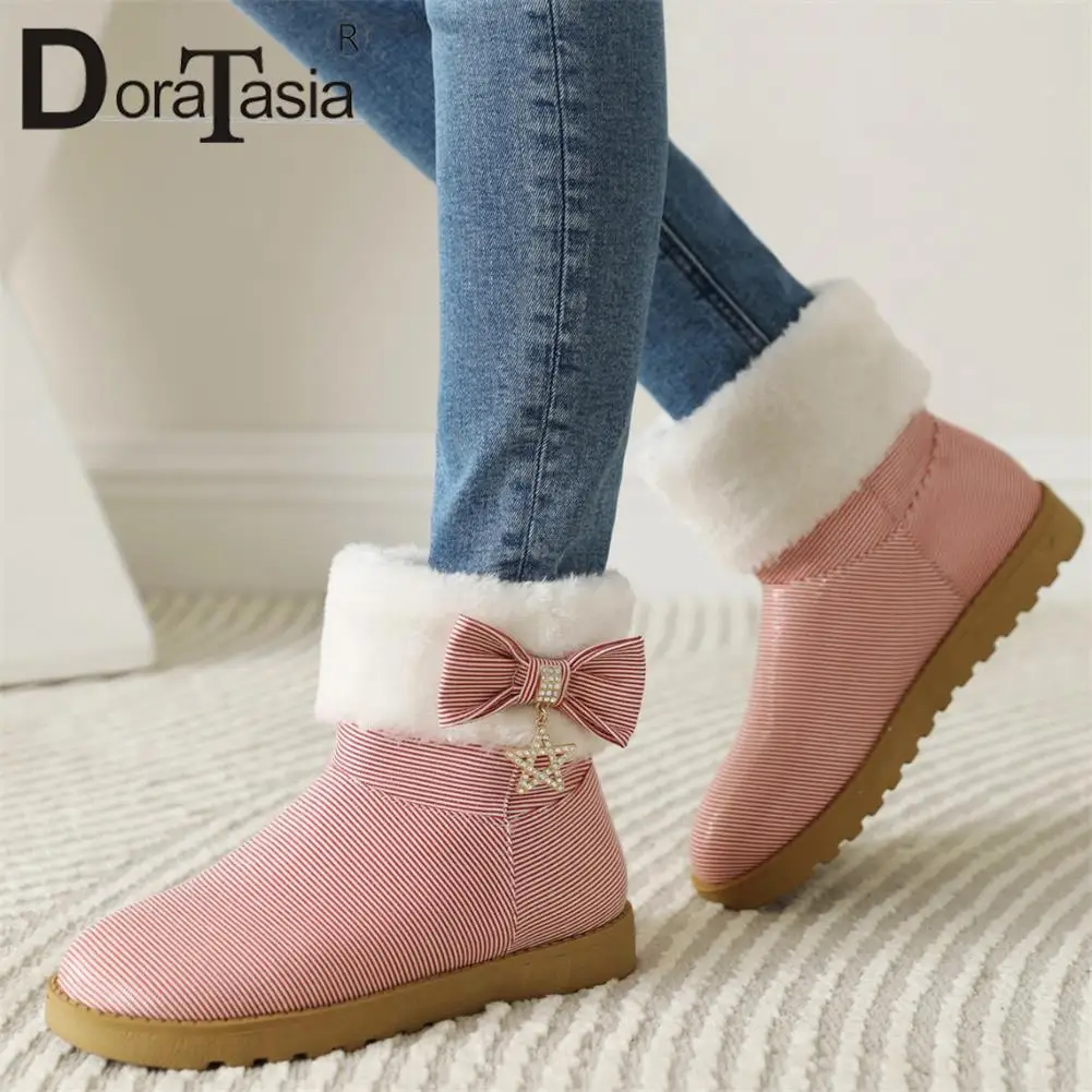 

DORATASIA big size 34-43 Female Warm short Plush Snow Boots fashion bowknot women's ankle boots 2021 casual shoes woman