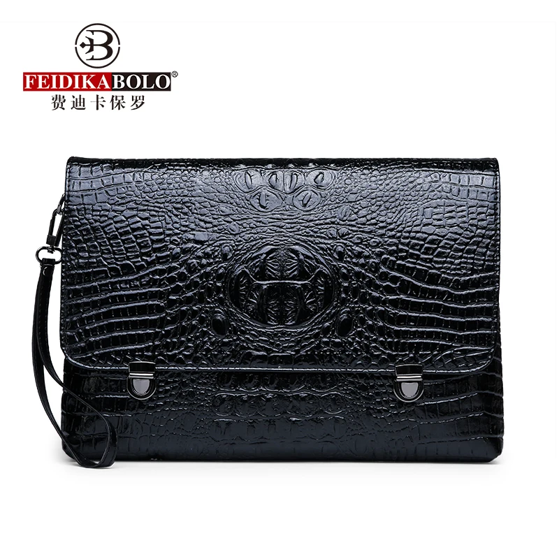 Black Alligator Pattern Envelope Bag Big Man Clutch Bag Business Male Mobile Cash Wrist Bag Long Design Fashion Men Bag