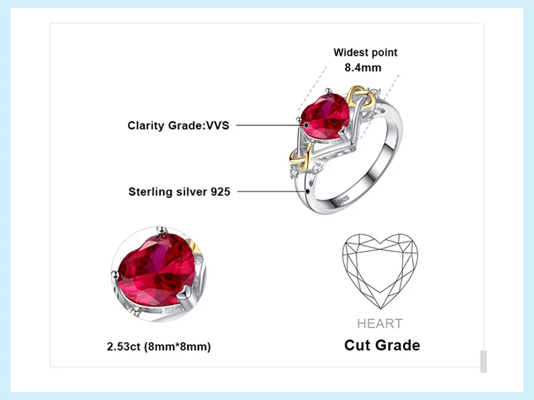JewelryPalace Любовь Узел Сердце 2.5ct Создано Красный Рубин Годовщина Обещание Кольцо Стерлингового Серебра 925 18 К Желтое Золото Женщины Моды