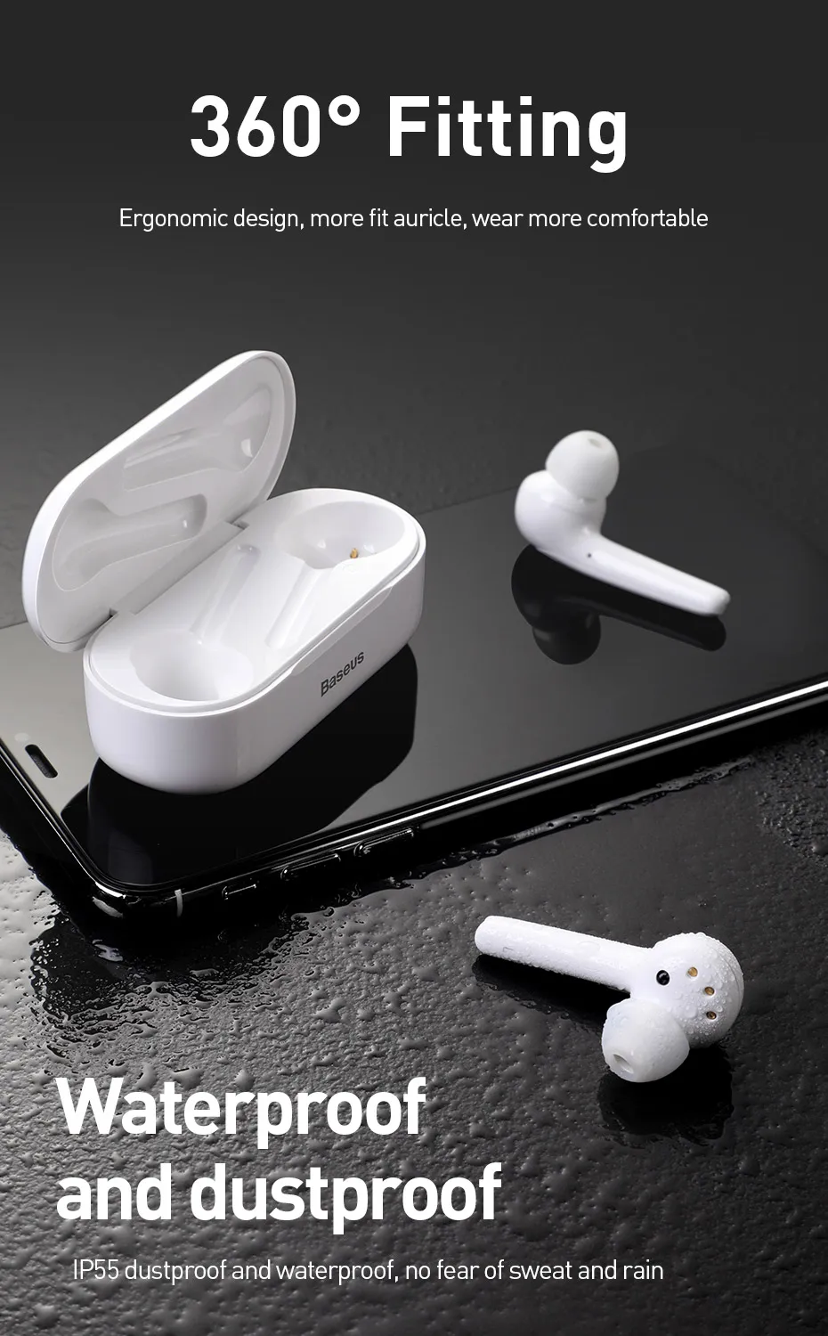 Baseus W07 Bluetooth наушники TWS беспроводные Bluetooth наушники 3D стерео Спортивные Беспроводные наушники с двойным шумоподавлением микрофоном