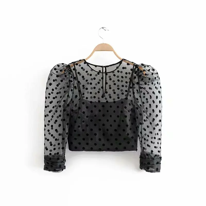 Сексуальные женские укороченные топы Новинка осени 2019 модная блузка в горошек с