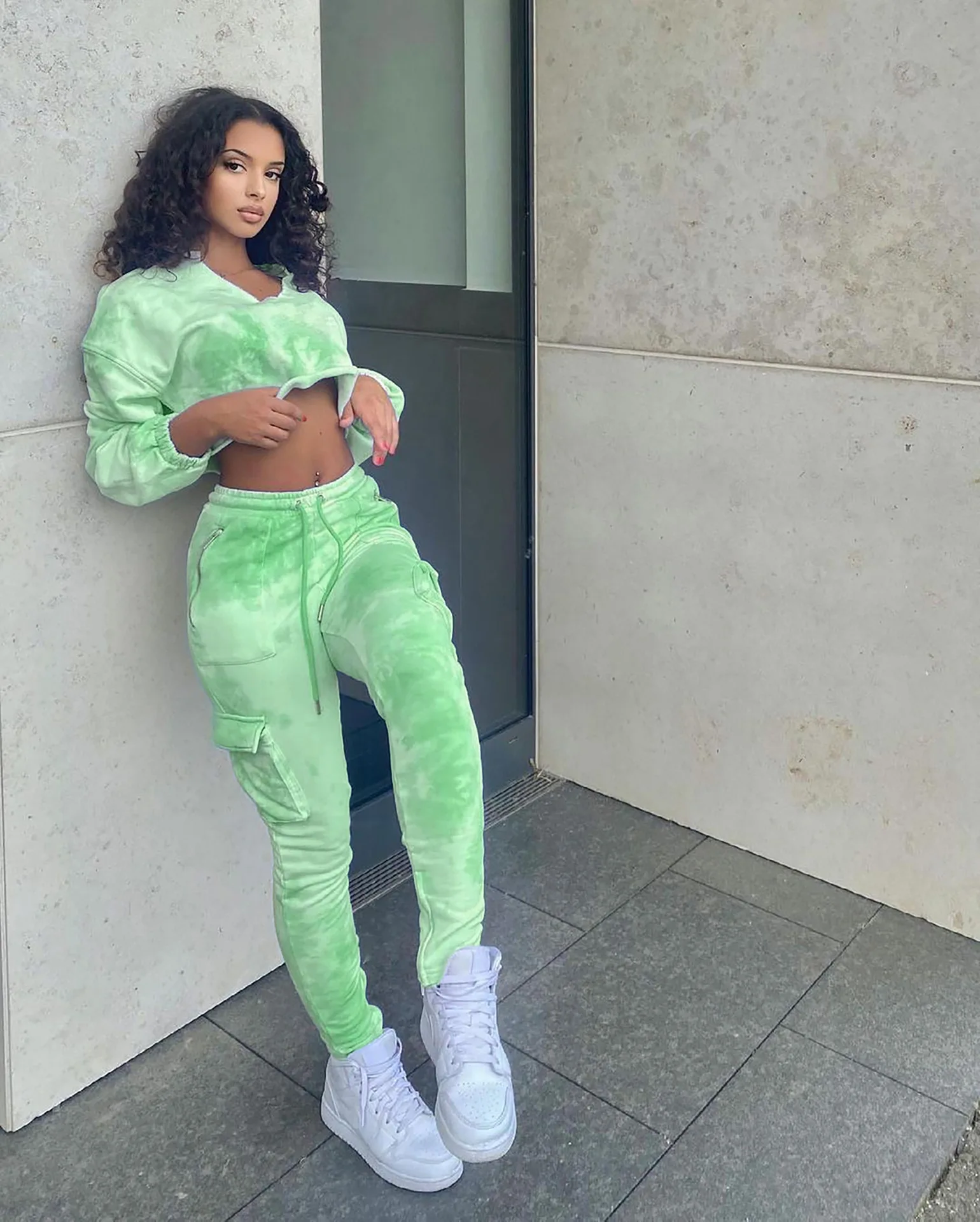 

Women Fashion Cotton Sweatshirts Sets Autumn New Hoodies +elastic Waist Pants Two Piece Tie Dye Casual Suits Female Tracksuit