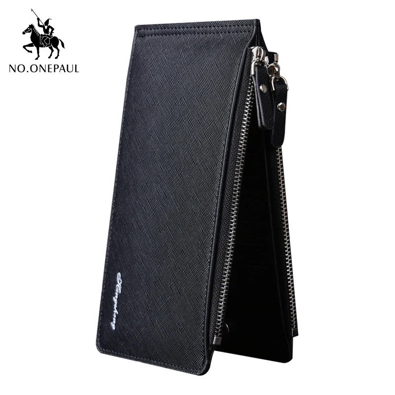 

NO.ONEPAUL 2020 New Cross pattern new card case wallet men buttoned wallet mobile phone bag thin double zipper wallet