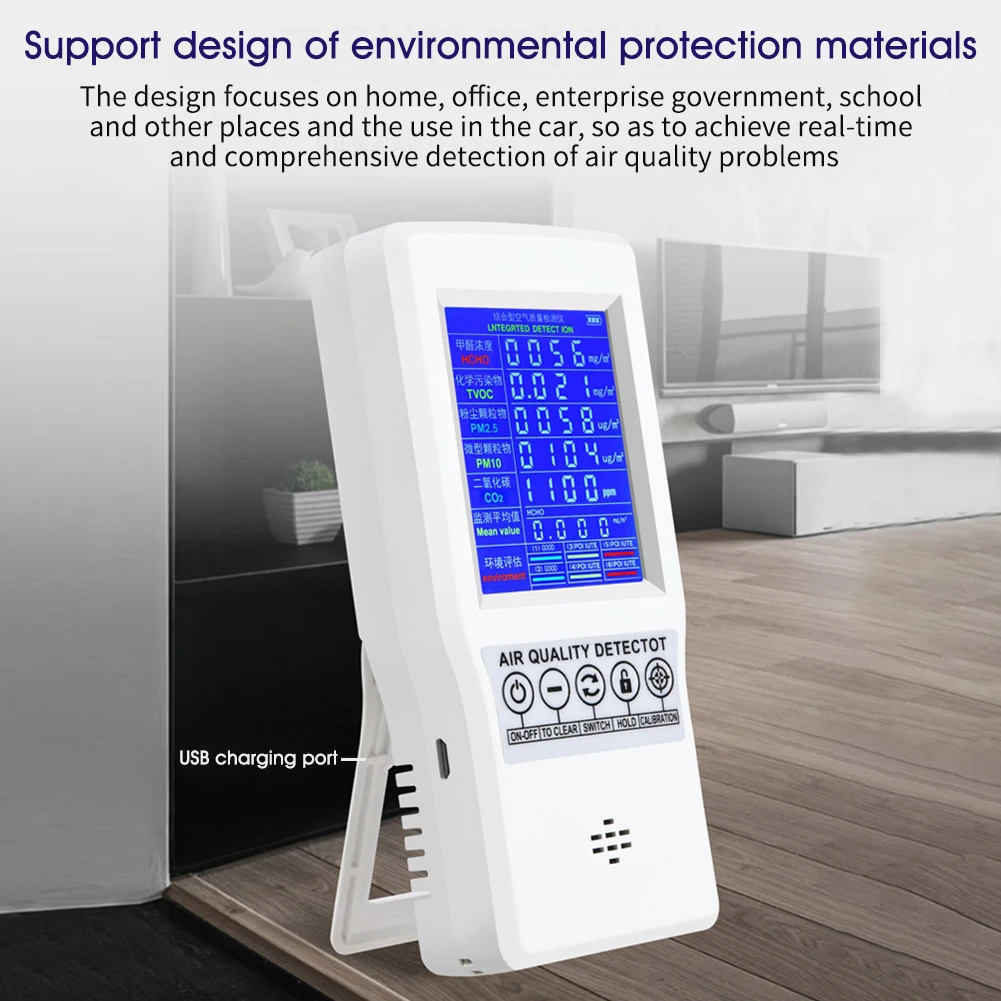 Формальдегид точное тестирование PM2.5 PM10 CO2 AQI детектор для домашнего офиса внутри