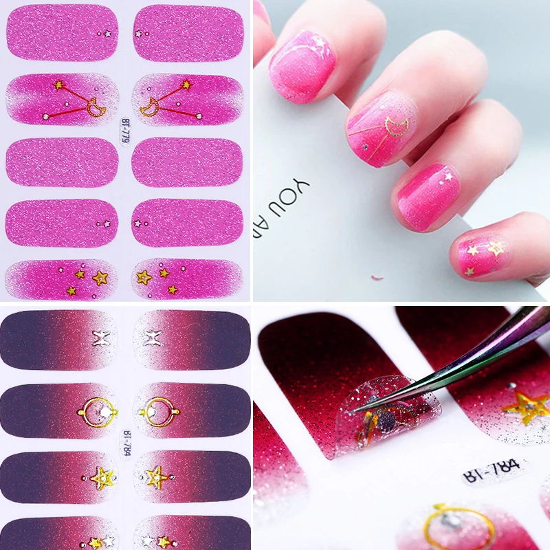 1 лист 3D ногтей Стикеры комбинированным узором золото Луна Звезды цветной лак для