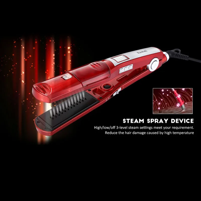 Kemei Электрический паровой выпрямитель для волос Профессиональный салон steampod утюжок для волос 120-200 °C обжимные утюжки гребень щипцы для волос