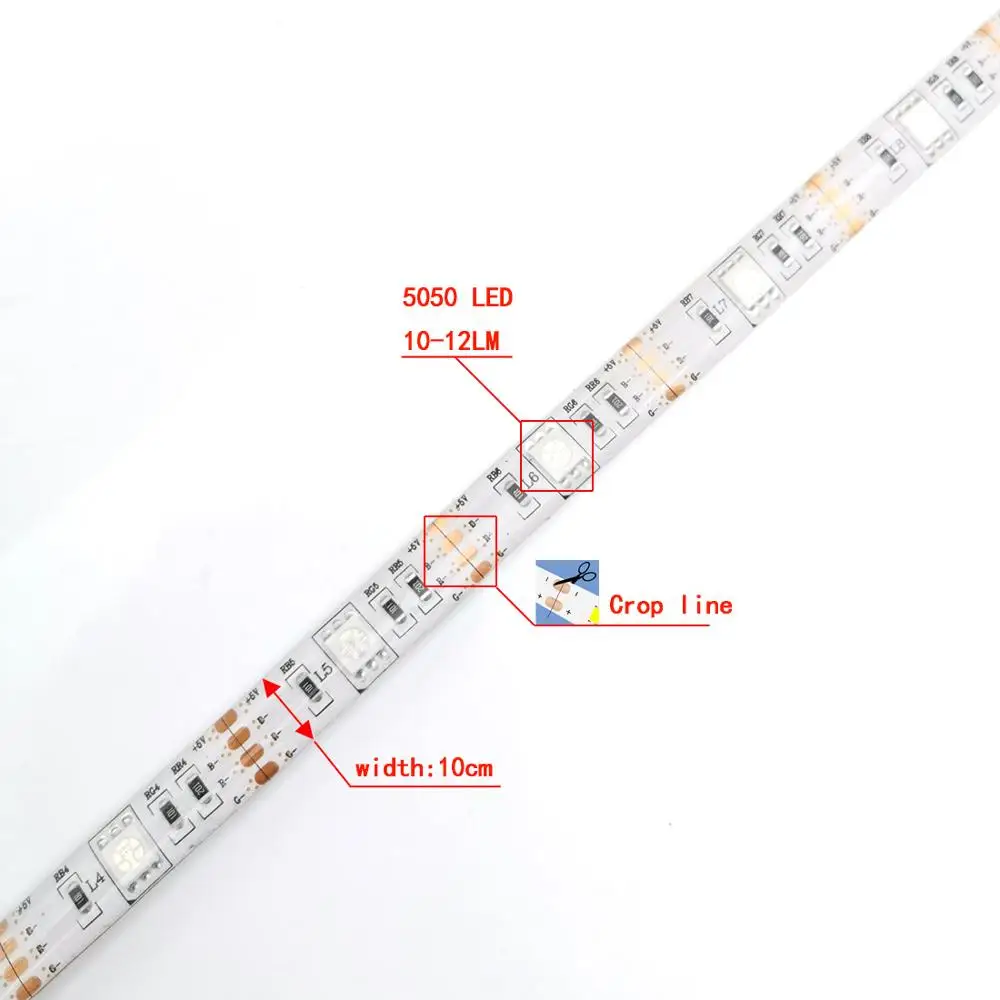 Светодиодная лента с водонепроницаемой защитой LED5050 RGB холодный белый / тёплый ледяной синий красный зелёный на 5В.