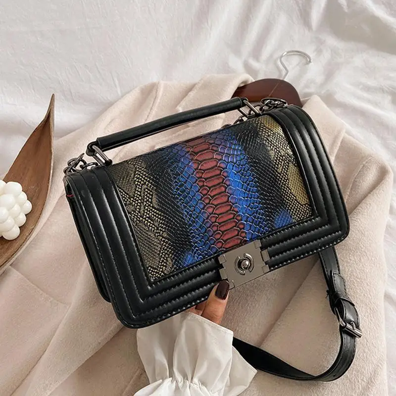 

Vintage Snake Pattern Women Shoulder Bag Contrast Color Serpentine Women's Handbag Small Square Chain Crossbody Bags for women