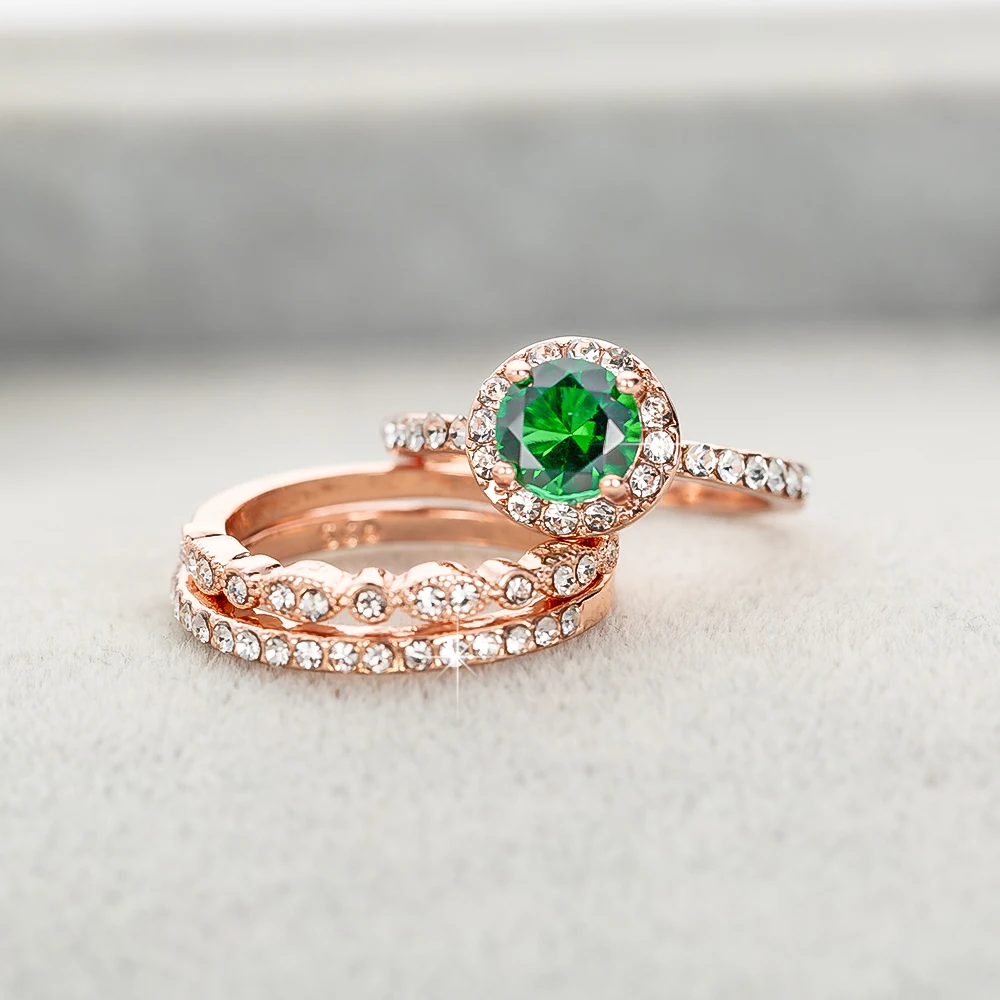 Кольца обручальные женские 3 шт./компл. винтажные кольца с зеленым камнем и