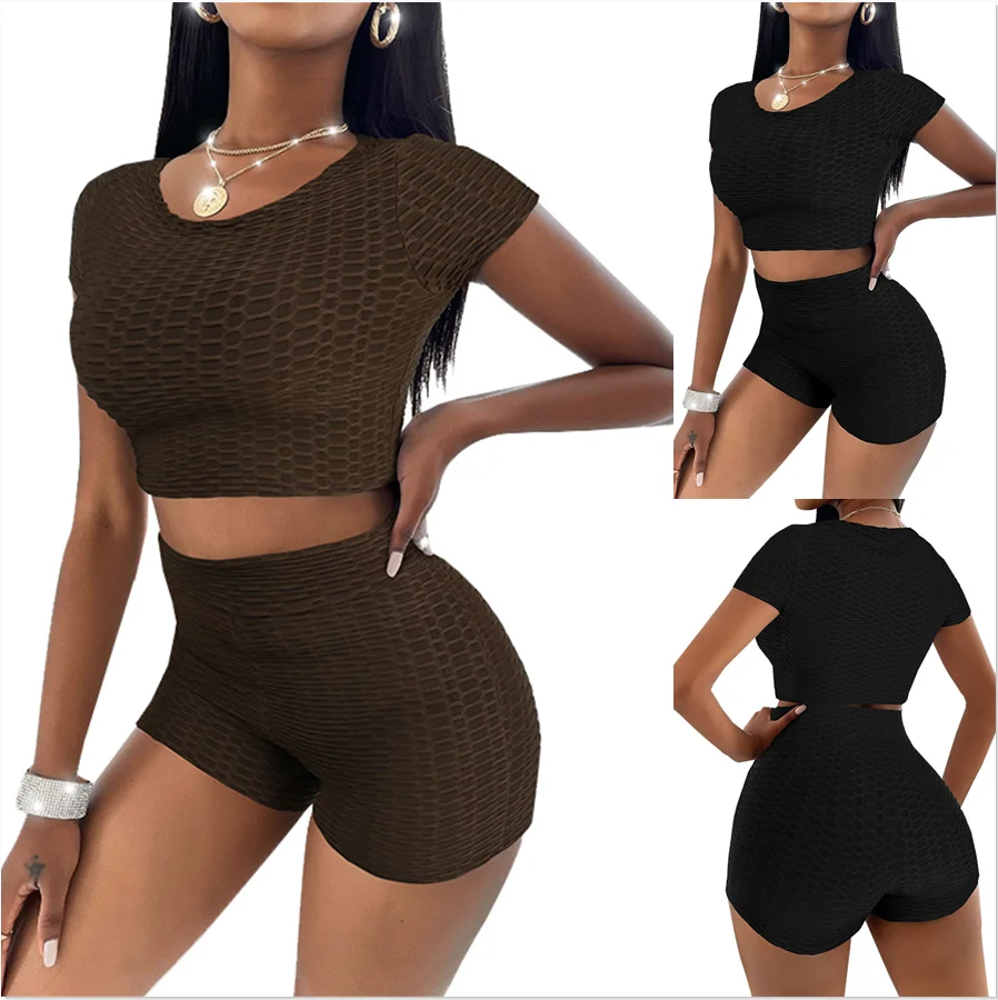 

Женский костюм-двойка, однотонный черный или коричневый костюм для занятий йогой, лето S-XL, 2021