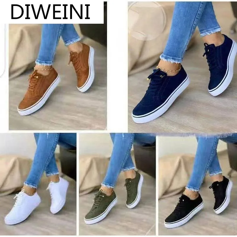 

Women's Flat Canvas Shoes 2021 Spring Women Shoes New Lace Up Women Casual Shoes Fashion Low Heel Round Head Shallow Sneakers