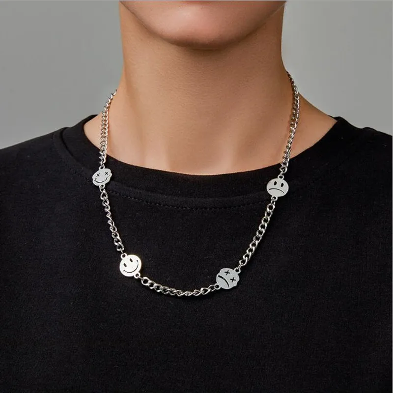 

Ожерелье из титановой стали для мужчин и женщин, модное уличное ожерелье в стиле хип-хоп с изображением смайлика для пар, 2021
