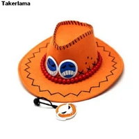 takerlama mens portgas d ace cowboy hat cosplay hats pirates cap suede halloween anime costume hat
