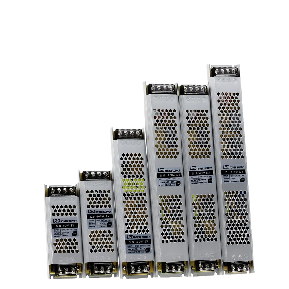 

12V Power Supply 24v Metal Aluminum Large Power Inverter 200W 300W 400W AC190-240V Lighting Transformers Adapter for Led Strip