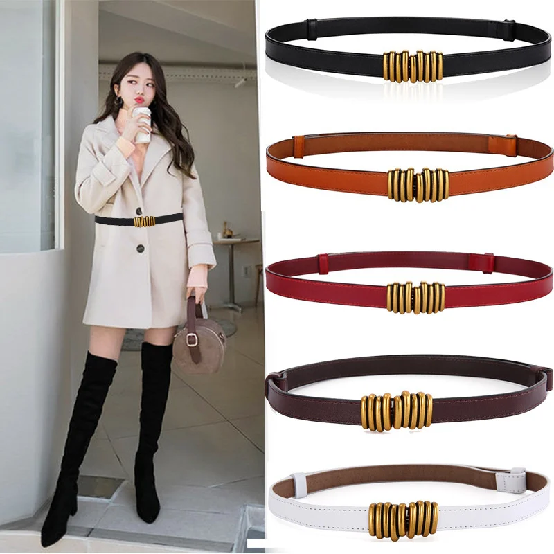 

Women's Leather Thin Buckle Coat Belt Without Holes Female Students Versatile Waistband Classic