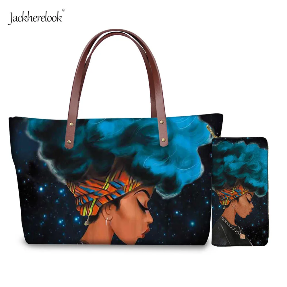 Африканская черная женская сумка с принтом девушки большая в Африканском