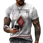 Уличная мода, футболка в клетку с игральными картами и 3D принтом, мужской повседневный короткий Свободный пуловер большого размера, футболка