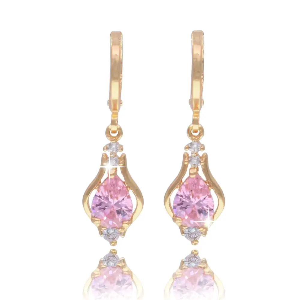 Висячие серьги для женщин розовое золото 585 цвета с в виде капли циркониевое