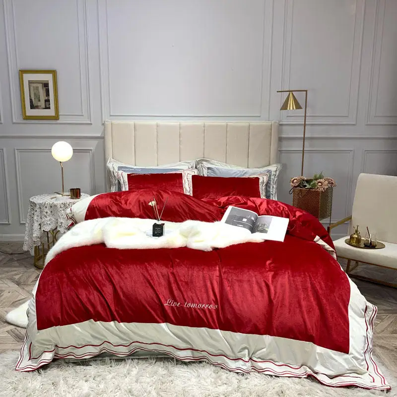 Lisi тканевый Комплект постельного белья с вышивкой набор красный комплект