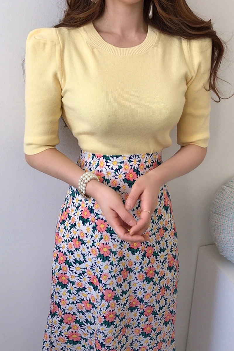 Женские комплекты милая трикотажная футболка с круглым вырезом и рукавом до