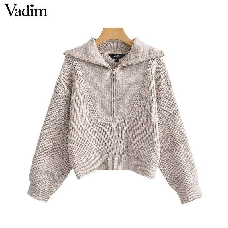 Vadim милый Женский однотонный вязаный свитер хорошо тянется отложной воротник