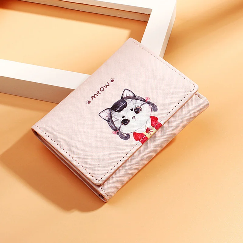 Дизайнерский женский кошелек с милым котом 2021 маленький из искусственной кожи