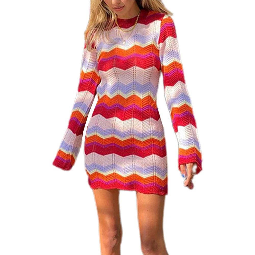 

Женское трикотажное платье с принтом волн, сексуальные эстетичные платья Y2K с открытой спиной, облегающие повседневные Клубные наряды с дли...