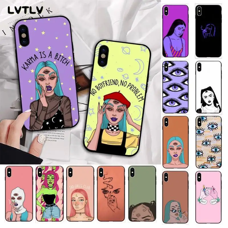 

Aesthetic Devil Woman Bad girl smoke eyes Phone Case for iPhone 13 11 12 pro XS MAX 8 7 6 6S Plus X 5S SE 2020 XR cover